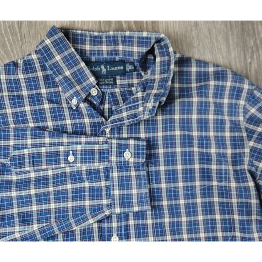 Ralph Lauren XL Custom Fit Shirt Mens Long Sleeve Plaid Preppy Button Up